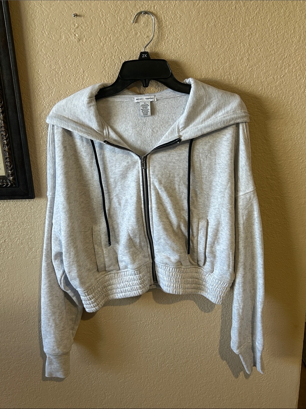 Better Together Gray Cropped Zip Hoodie Oversized Cozy Lounge Jacket Medium